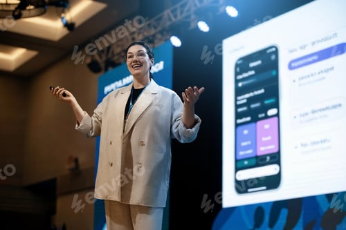 Preview: woman is presenting a phone