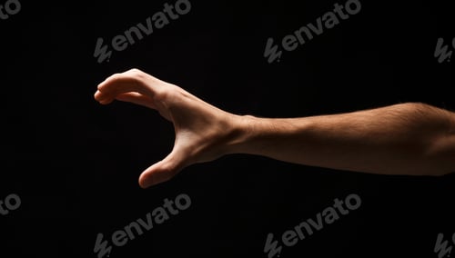 Preview: Male hand picking up something, cutout on black