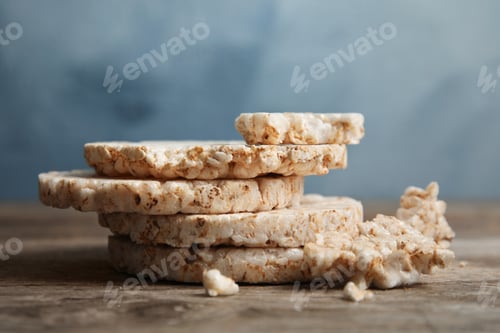 Preview: Stack of crunchy rice cakes on wooden table