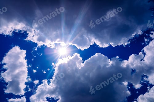 Preview: Uva and uvb rays of the sun pass through the atmosphere and the clouds to the skin of people.