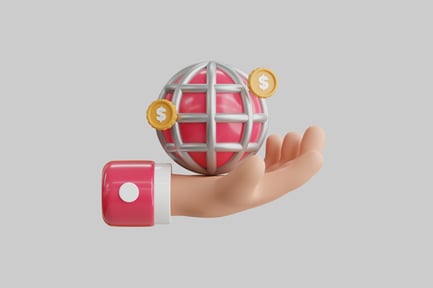 Visualização: Globo na mão com moedas