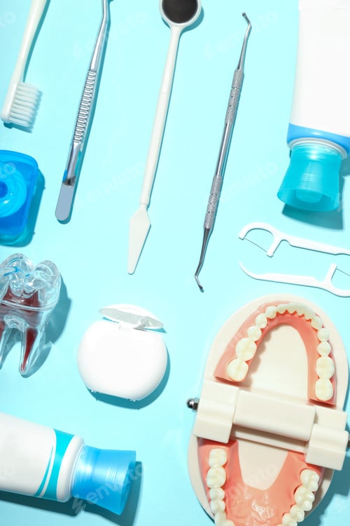 Preview: Concept of dental care, tooth care, top view