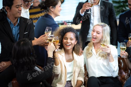 Preview: A group of working people are hanging out celebrating New Year's holidays and Christmas.