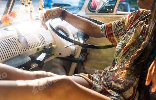 Preview: Woman Sitting in Front Seat of The Car Road Trip Travel