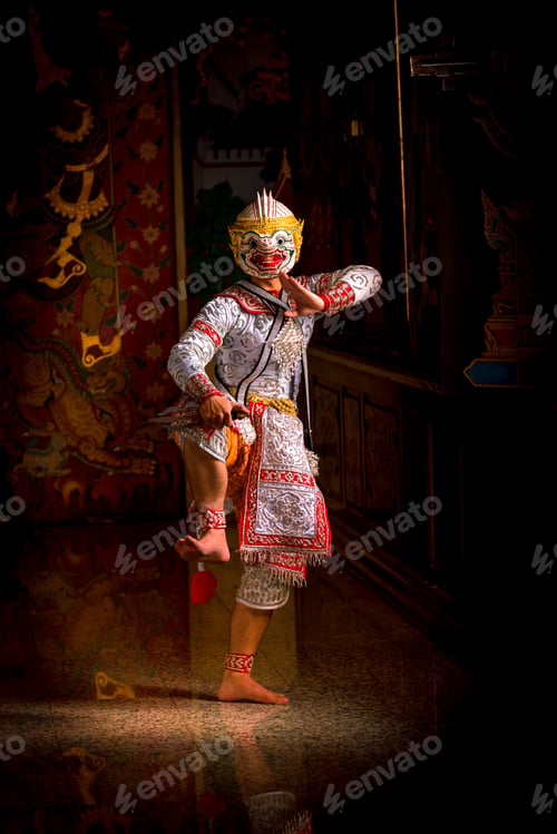 Preview: Khon is art culture Thailand Dancing in masked Tos-sa-kan and Hanuman are fighting in literature Ram
