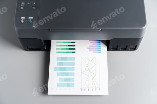 Preview: Close up of modern printer in the office