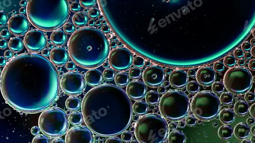 Preview: Abstract Colorful Food Oil Drops Bubbles and spheres Flowing on Water Surface