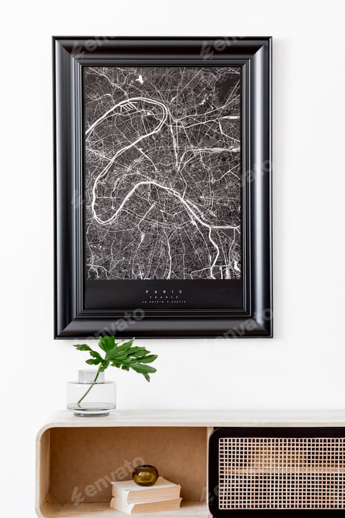 Preview: Creative composition of home interior design with mock up poster frame.