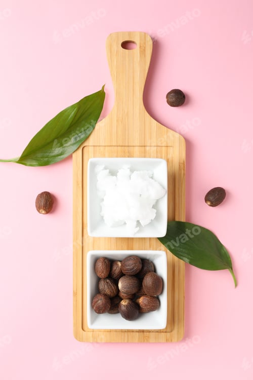 Preview: Concept of skin care cosmetics, Shea butter, top view