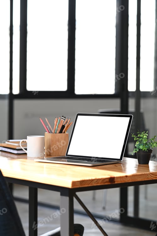 Preview: Wooden working table with accessories putting on it.