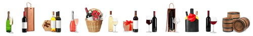 Preview: Collection of different wines in bottles and barrels isolated on white