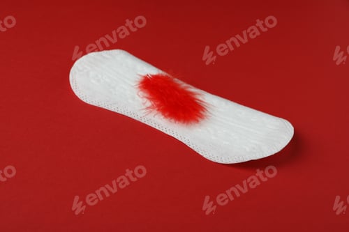 Preview: Hygiene pad with feather on red background