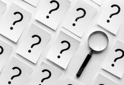 Preview: Diagonally orientated question marks and magnifier