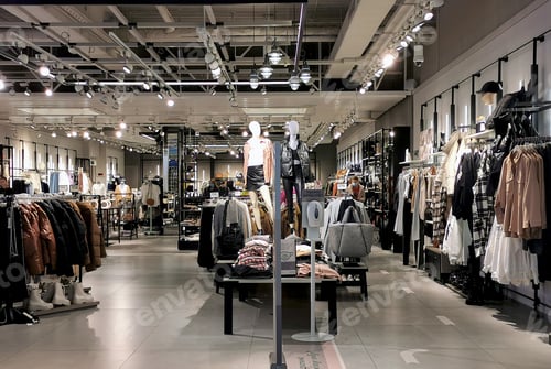Preview: Shop entrance of an empty Clothing store in mall.