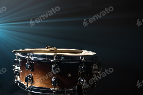 Preview: Snare drum on a black background, musical instrument, musical concept.