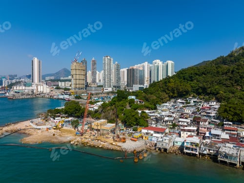 Preview: Lei Yue Mun, Hong Kong 12 December 2021: Drone fly Hong Kong fishing village