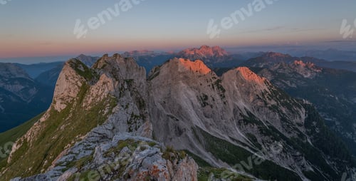 Preview: Beautiful sunrise in the Julian Alps below the Mangart mountain.