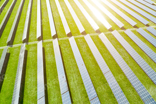 Preview: Aerial view of solar power station. Photovoltaic panels field for production of renewable energy
