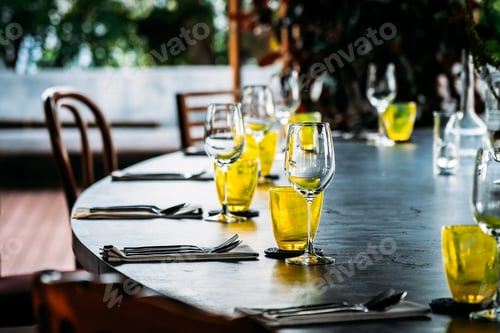 Preview: Wine glass with dining set prepare for breakfast lunch or dinner
