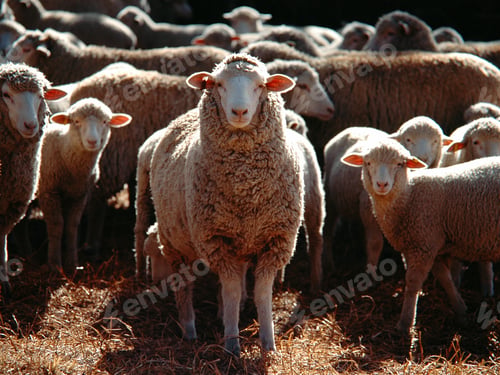 Preview: Selective focus shot of a bunch of domestic sheep