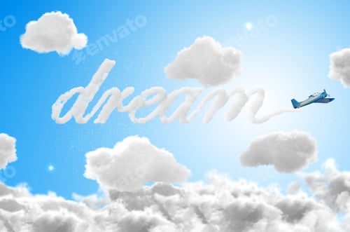 Preview: 3D Airplane Writing The Word Dream In The Sky - Travel Concepts