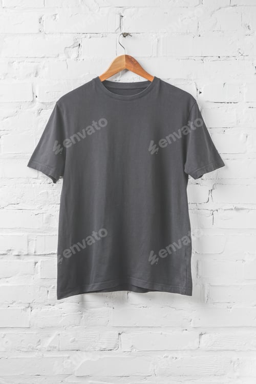 Preview: one dark grey shirt on hanger on white wall