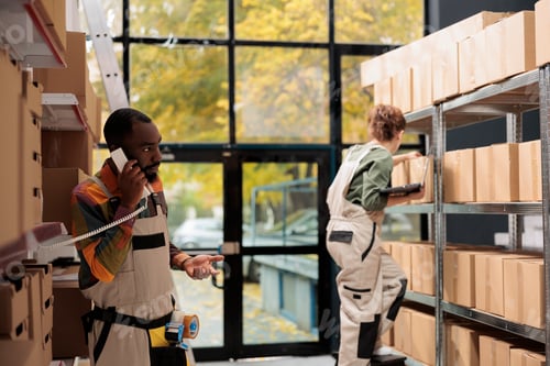 Preview: Storage room manager explaining products inventory
