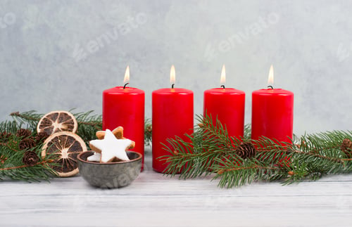 Preview: Red candles on a advent wreath, christmas decoration