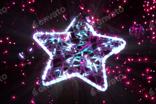 Preview: Bright beautiful glowing star on a Christmas tree in the evening