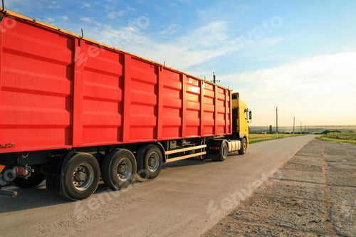 Preview: Modern truck on country road. Space for text