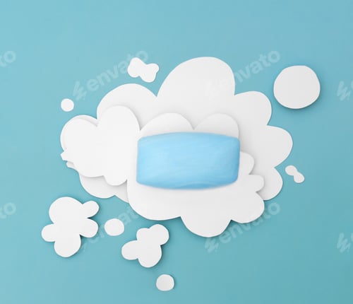Preview: blue soap bar on a paper cut foam bubbles. cleansing concept.