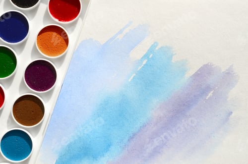Preview: Watercolor Paint Strokes with Colorful Palette on Paper