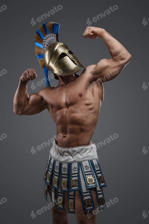 Preview: Powerful greek warrior with perfect body and plumed helmet