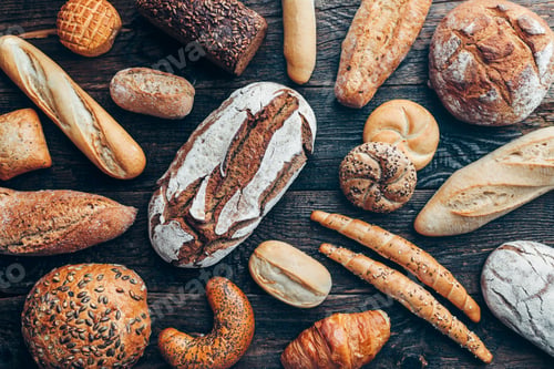 Preview: Delicious fresh bread on wooden background