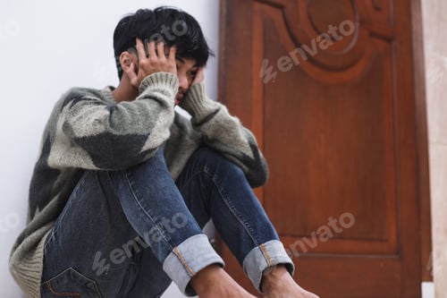 Preview: Depressed man sitting head in hands