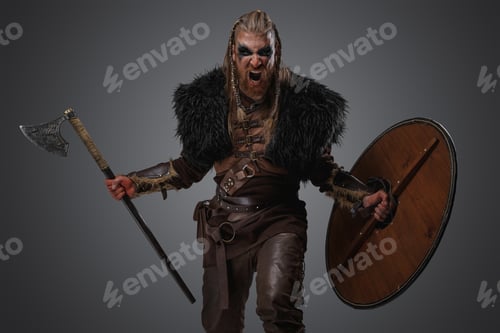Preview: Barbaric warrior from north with shield and axe