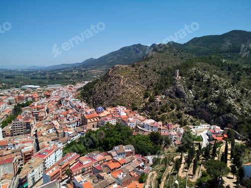 Preview: Aerial shot of Moixent municipality in the comarca of Costera in the Valencian Community, Spain