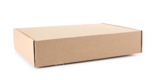 Preview: Closed cardboard box on white background. Mockup for design