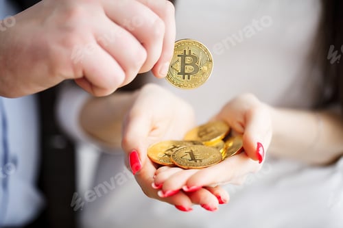 Preview: Businessman present a bitcoin - Bitcoin growth concept new virtual money