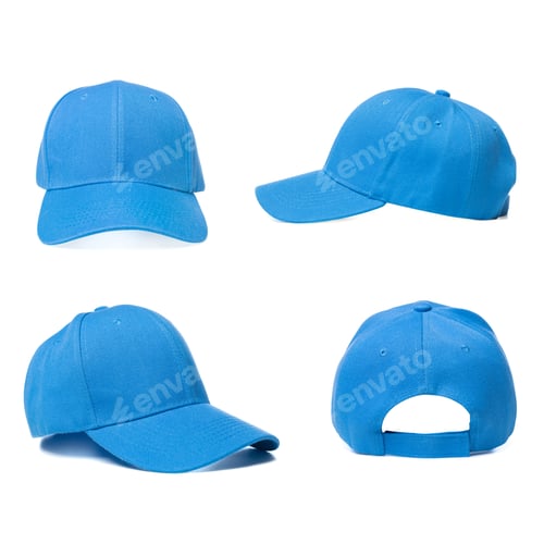 Preview: Collage with a blue baseball cap on white background