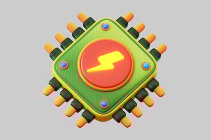 Preview: Cartoon cpu chip with lightning