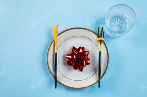 Preview: Christmas dinner cutlery. Christmas table place setting. New Year place setting. Christmas tableware