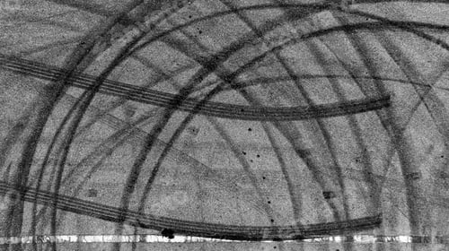 Preview: Aerial view tire track mark on asphalt tarmac road race track texture and background.