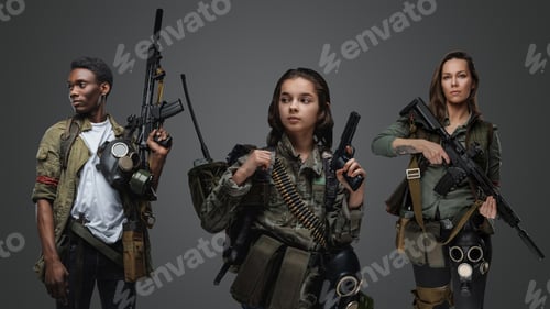Preview: Little girl with woman and black man against grey background