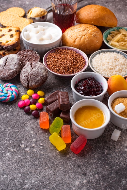 Preview: Assortment of simple carbohydrates food