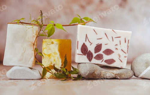 Preview: Natural soap bars. Homemade cosmetics, eco-friendly spa, beauty skincare concept