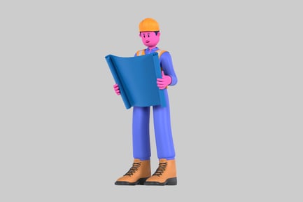 Preview: Cartoon blueprint construction worker character
