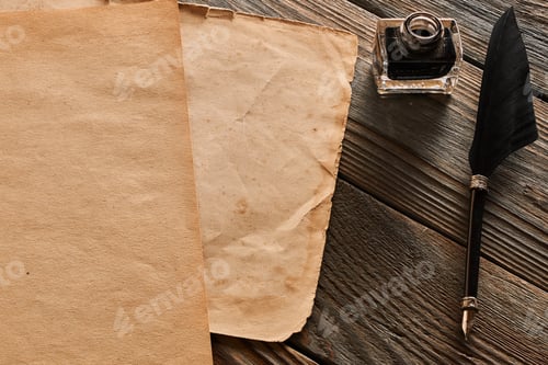 Preview: Feather pen and blank paper sheet