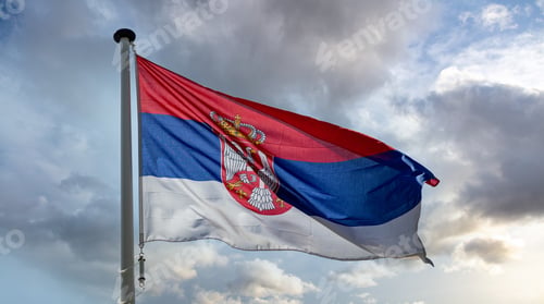 Preview: Serbia flag waving against cloudy sky