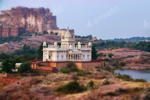 Preview: Scenic view of the white marble Jaswant Thada cenotaph in Jodhpur, Rajasthan